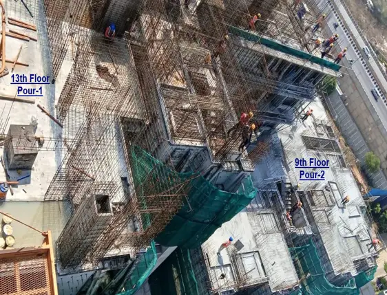 Tower A - Part of 9th Floor slab is completed & 10th floor wall reinforcement in progress