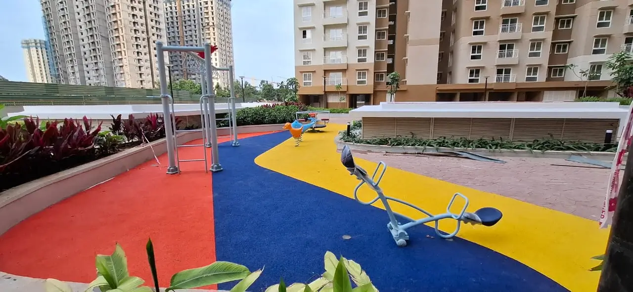 Kids play area flooring and play area equipment work is completed