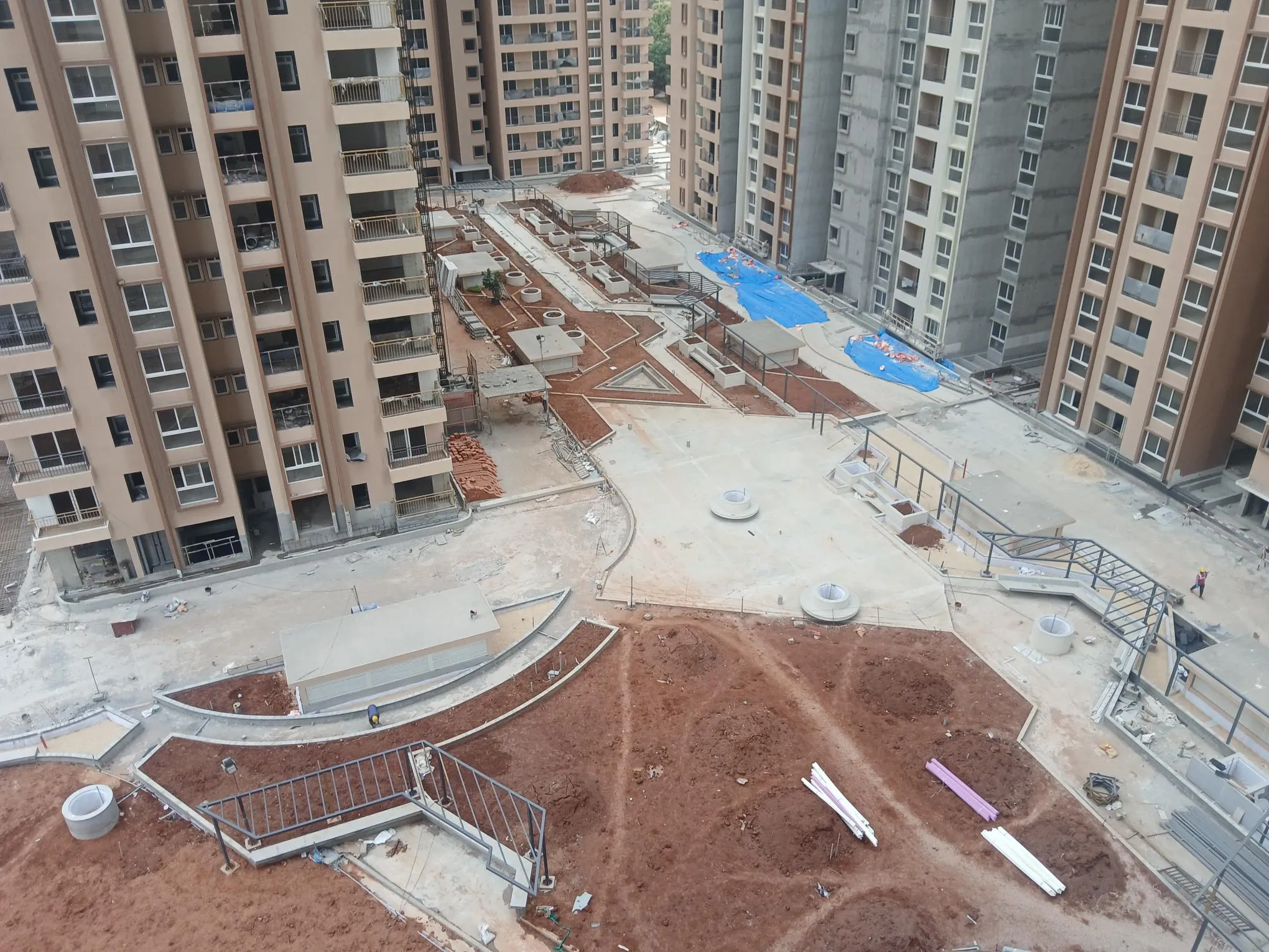 Podium water proofing work ,softscape and pergola work in progress