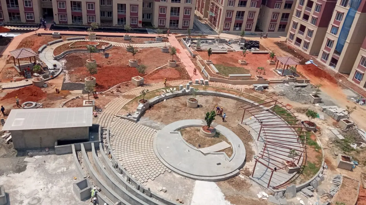 In progress: Center podium softscape in progress