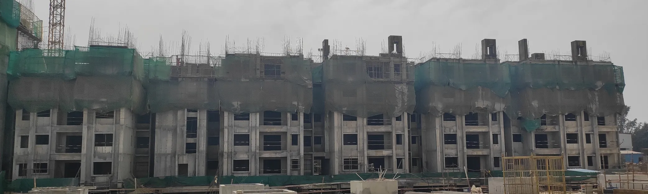Fourth floor- slab completed. Part of Fifth Floor slab completed and reinforcement & shuttering work in progress for part of the slab
