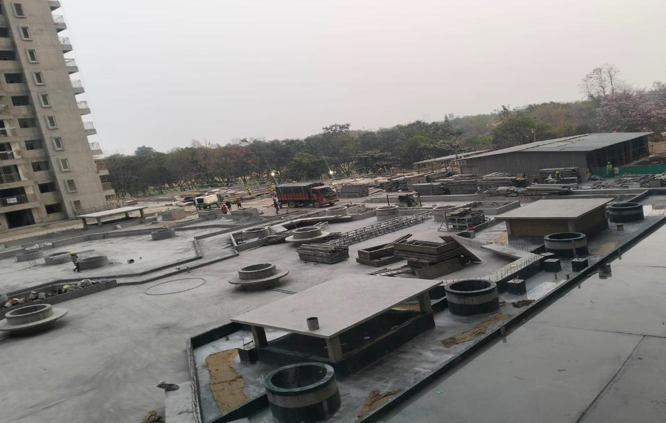 Podium water proofing works in progress