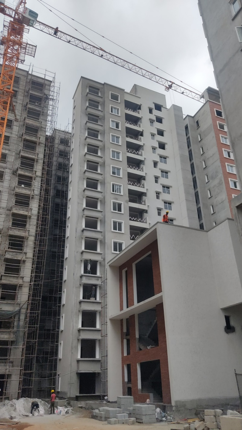 D TOWER :External plastering & MCM cladding works are in progress: