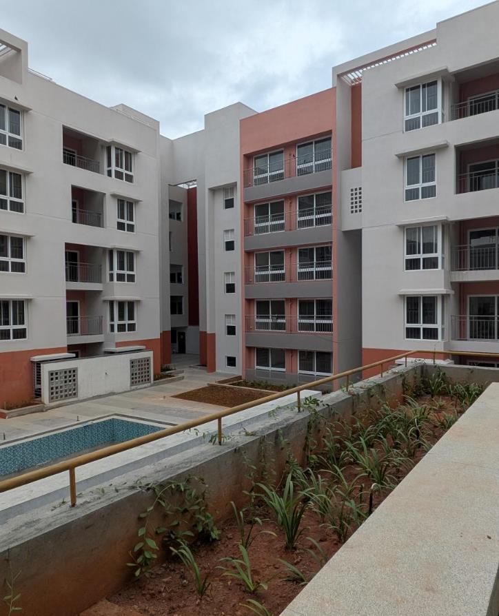 I Block External paint completed. All 15 flats QA certification completed. Terrace clay tile finishing completed. Basement VDF completed. Lift installed. Common area first coat painting is completed. Basement Painting work in progress.