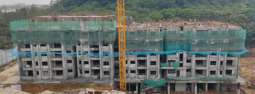 Fifth Floor Pour partial slab completed. Reinforcement and shuttering work in progress for the remaining area. Sixth Floor Pour-Reinforcement and shuttering work in progress for part of the slab