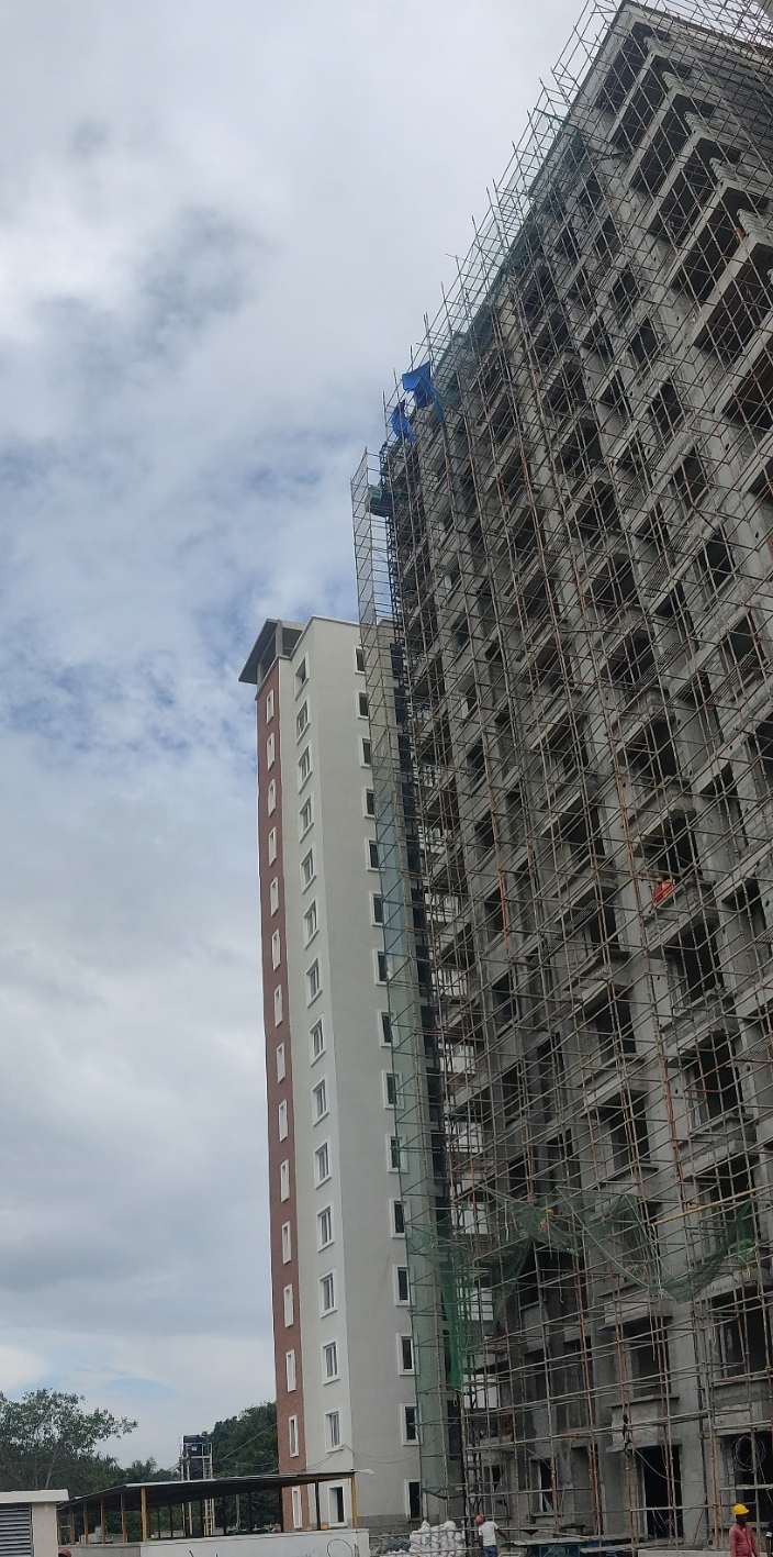 D TOWER :External plastering & MCM cladding works are in progress: