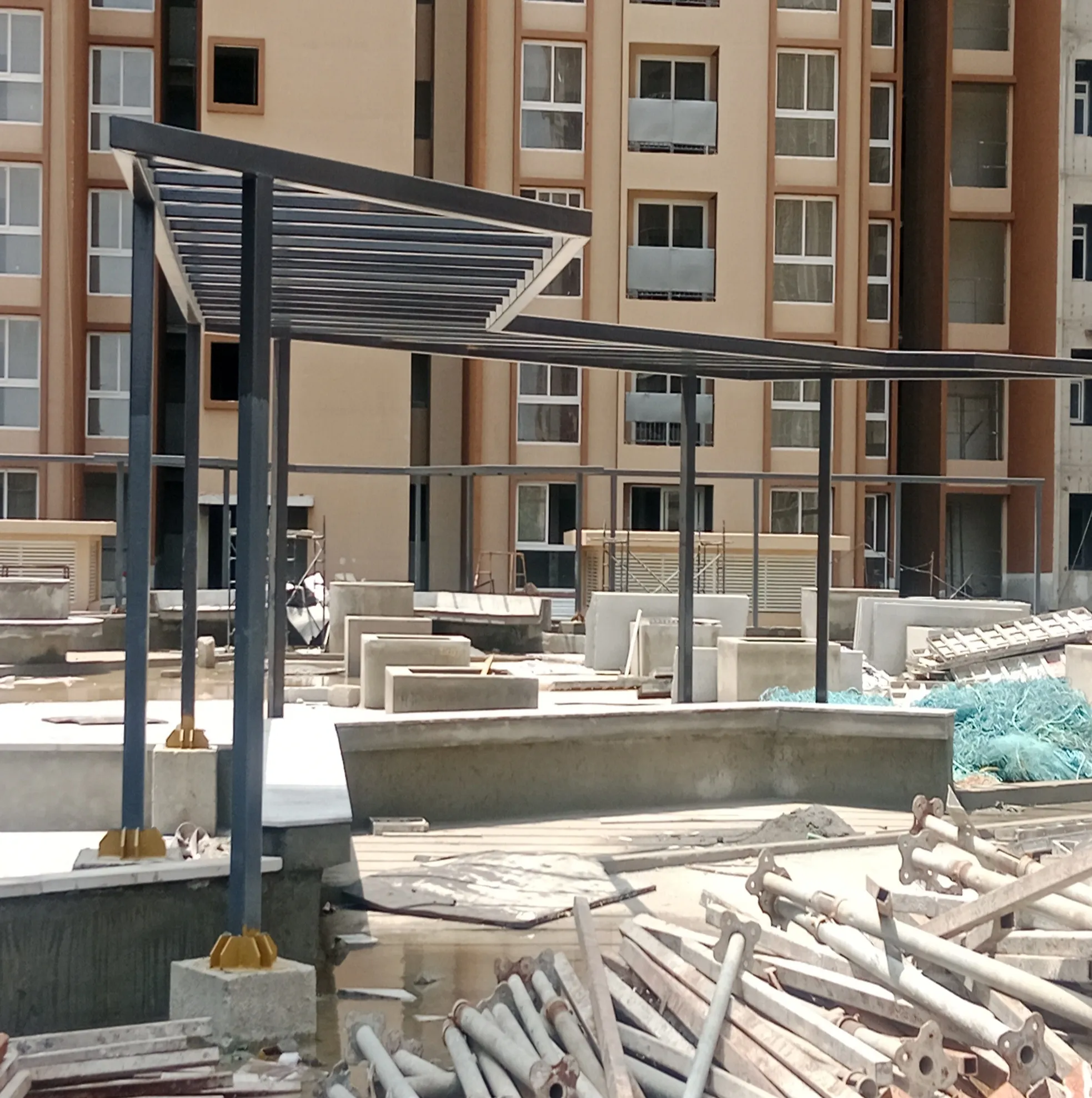 Podium water proofing work and pergola work in progress