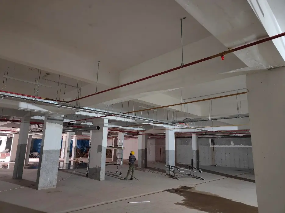 Painting work in progress Service ceiling piping work in progress