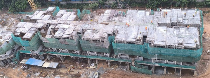 Second floor slab completed. Part of Third floor slab completed. Reinforcement and shuttering work in progress for the remaining area