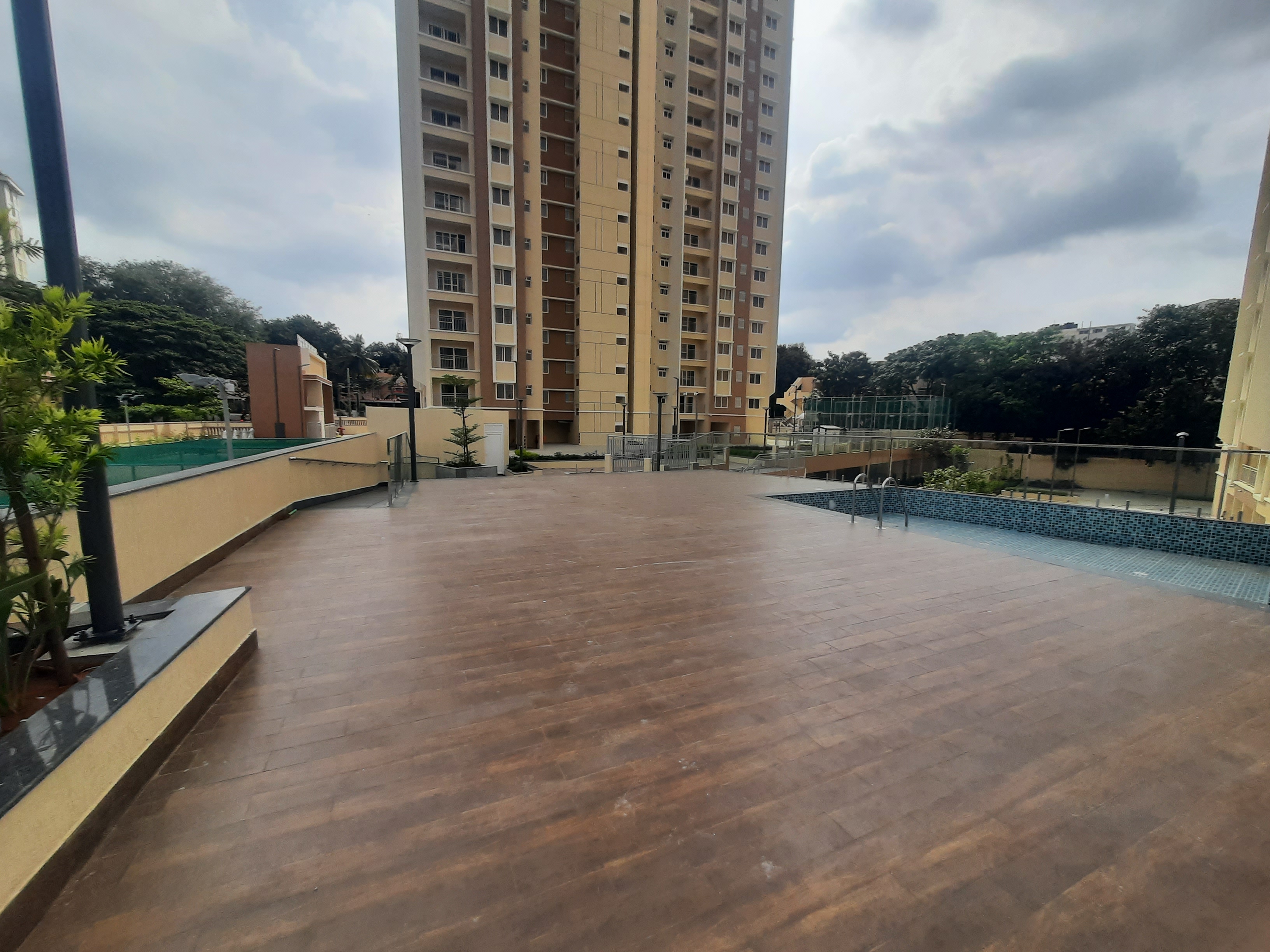 Swimming pool surrounding area hardscape works 100% completed