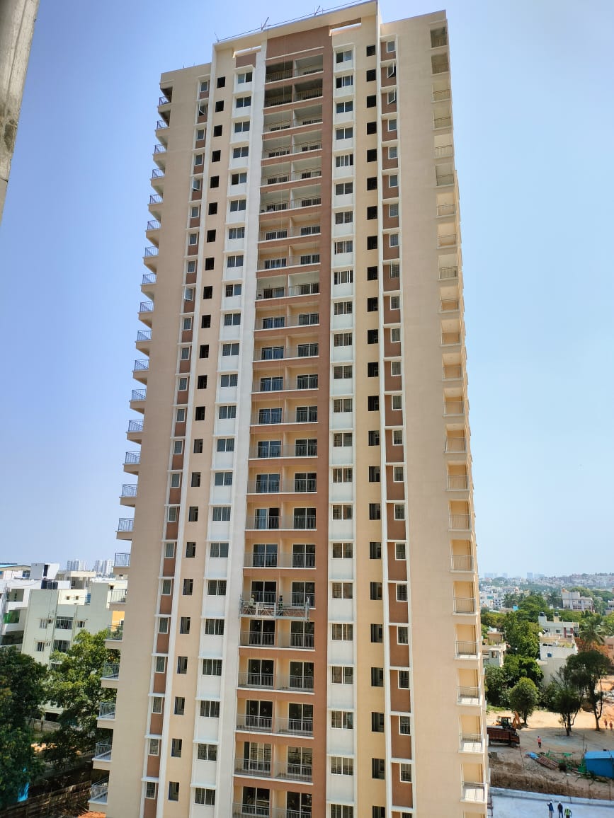 Tower A – Terrace slab and above terrace structure works completed, Above terrace finishing works, External painting & podium Hardscape works are in progress