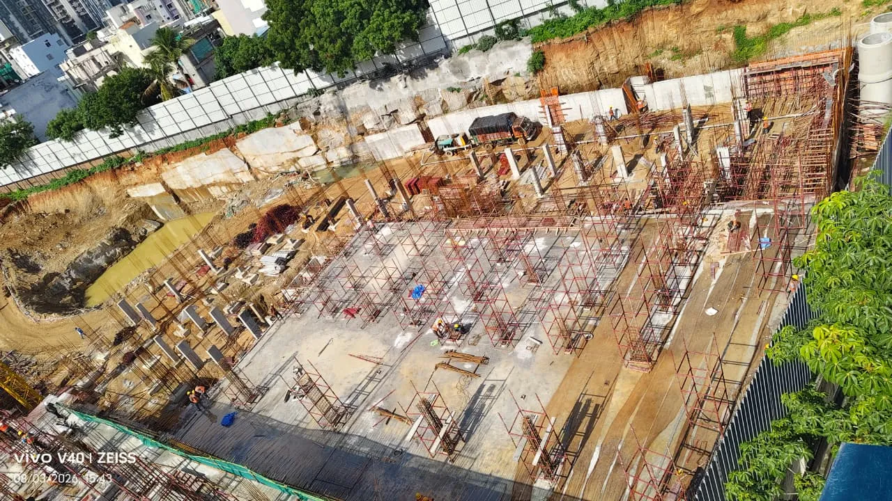 Tower B Basement 1 Floor slab concreting completed Ground floor slab concreting work in progr