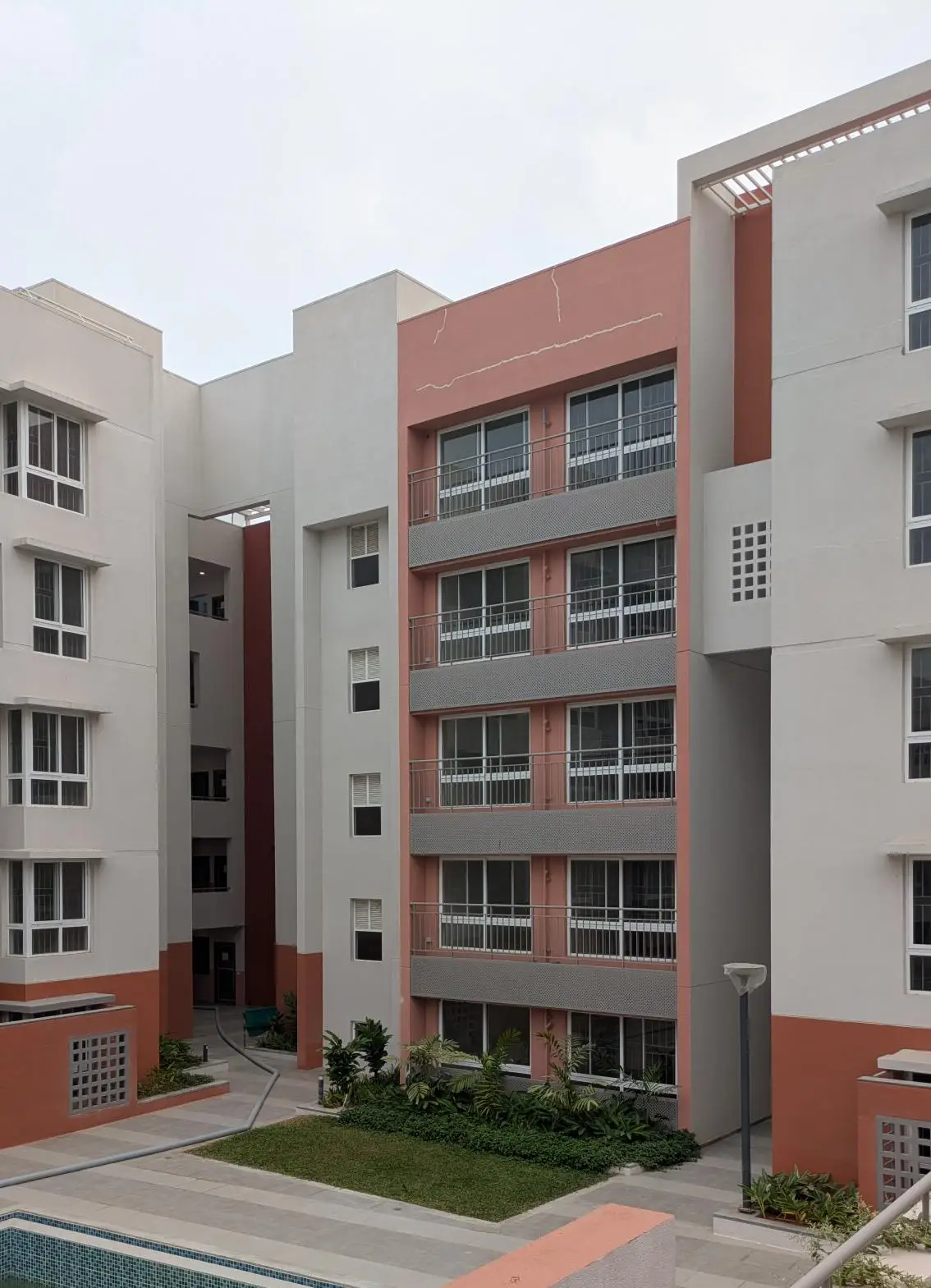 I Block   External paint completed. All 15 flats QA certification completed. Terrace clay tile finishing completed. Basement VDF completed. Lift installed. Basement Painting completed Common area (Staircase and Corridors) QA certification completed. Terrace QA certification completed.
