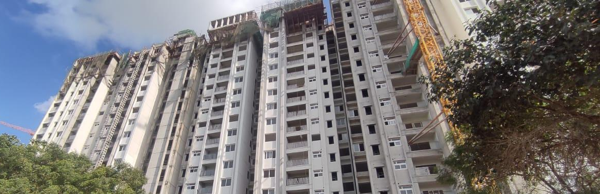 Tower D & E, D -Terrace Parapet, Elevation features works completed pergola work in progress. E - Terrace Parapet and Elevation features works are in progress