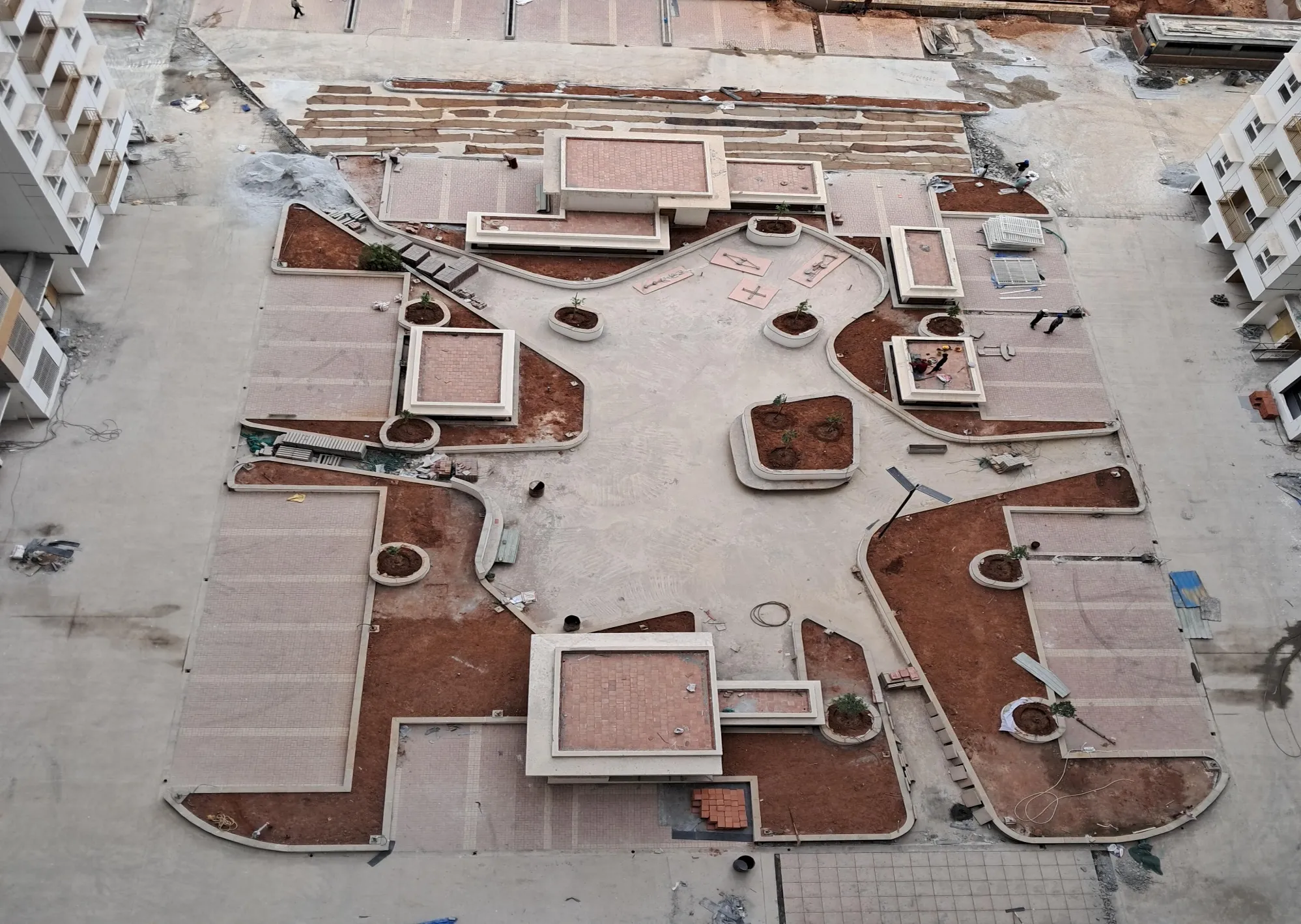 Central Podium area Waterproofing works completed and Landscaping work in progress