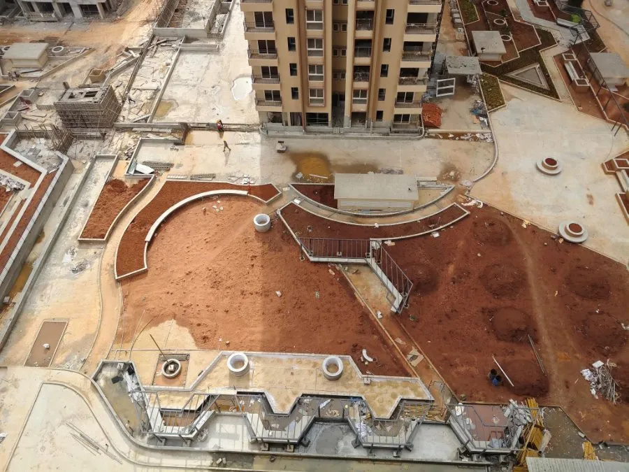 Podium water proofing works ,softscape and pergola works in progress