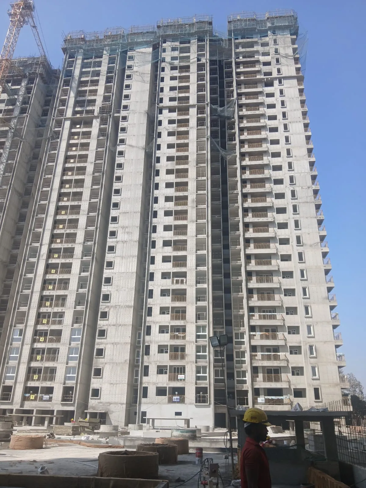 Terrace floor concrete completed. Above terrace floor shuttering & reinforcement works is in progress.