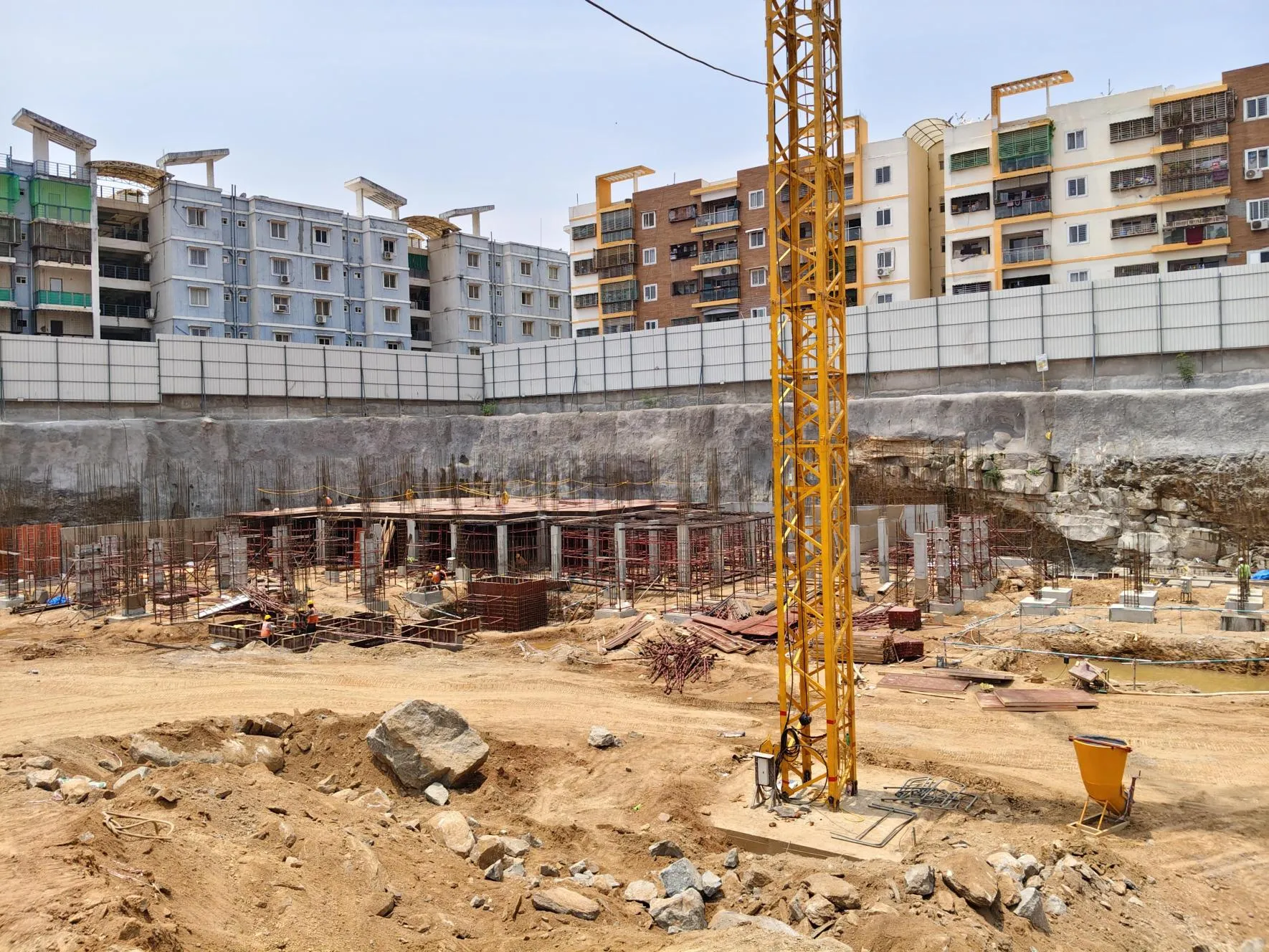 Tower B - Progress   Excavation work completed Foundation work in progress  Basement Slab shuttering work has just begun