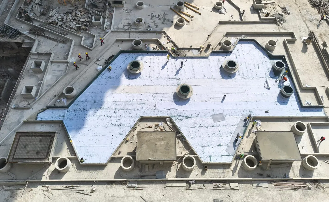 Podium water proofing work in progress