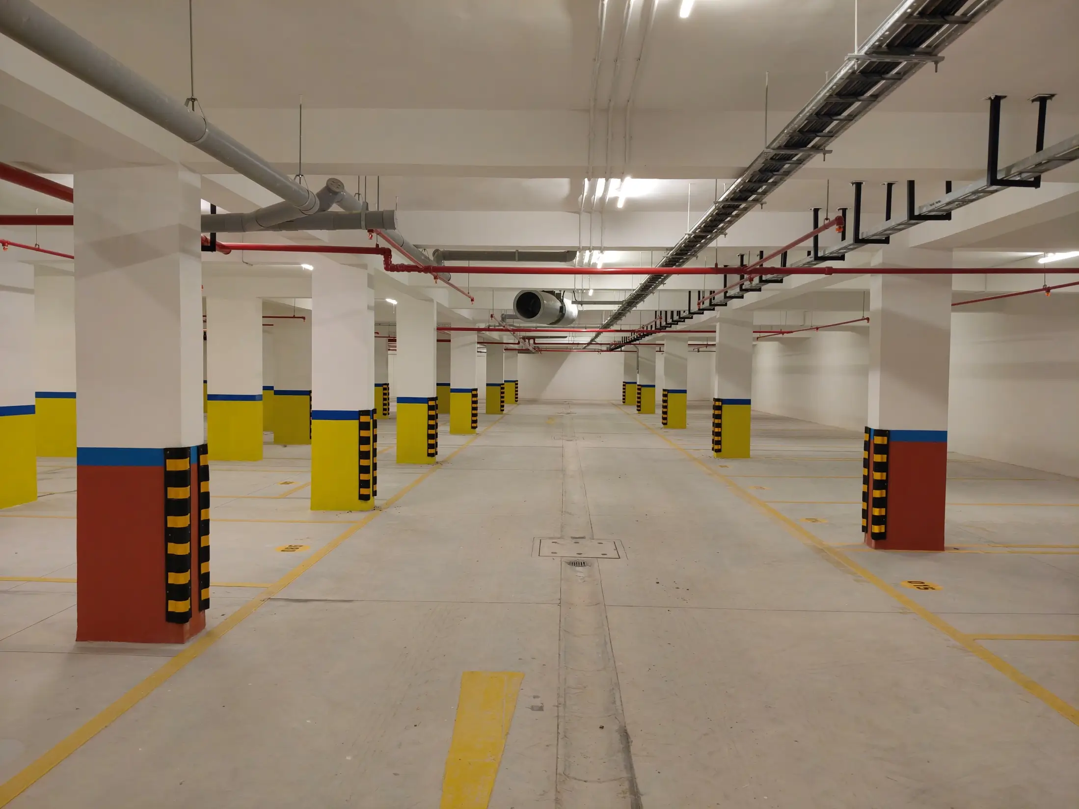 Basement Car parking marking, painting column guard fixing completed