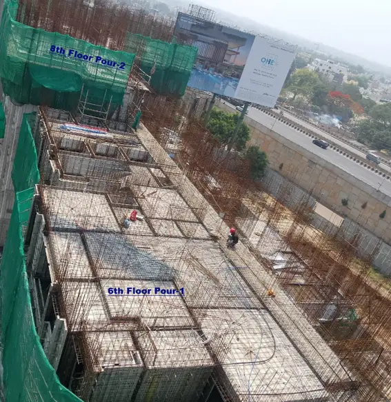 Tower B - Slab shuttering & Reinforcement work in progress for part of 6th floor slab & Shuttering & Reinforcement work in progress for part of 8th floor slab