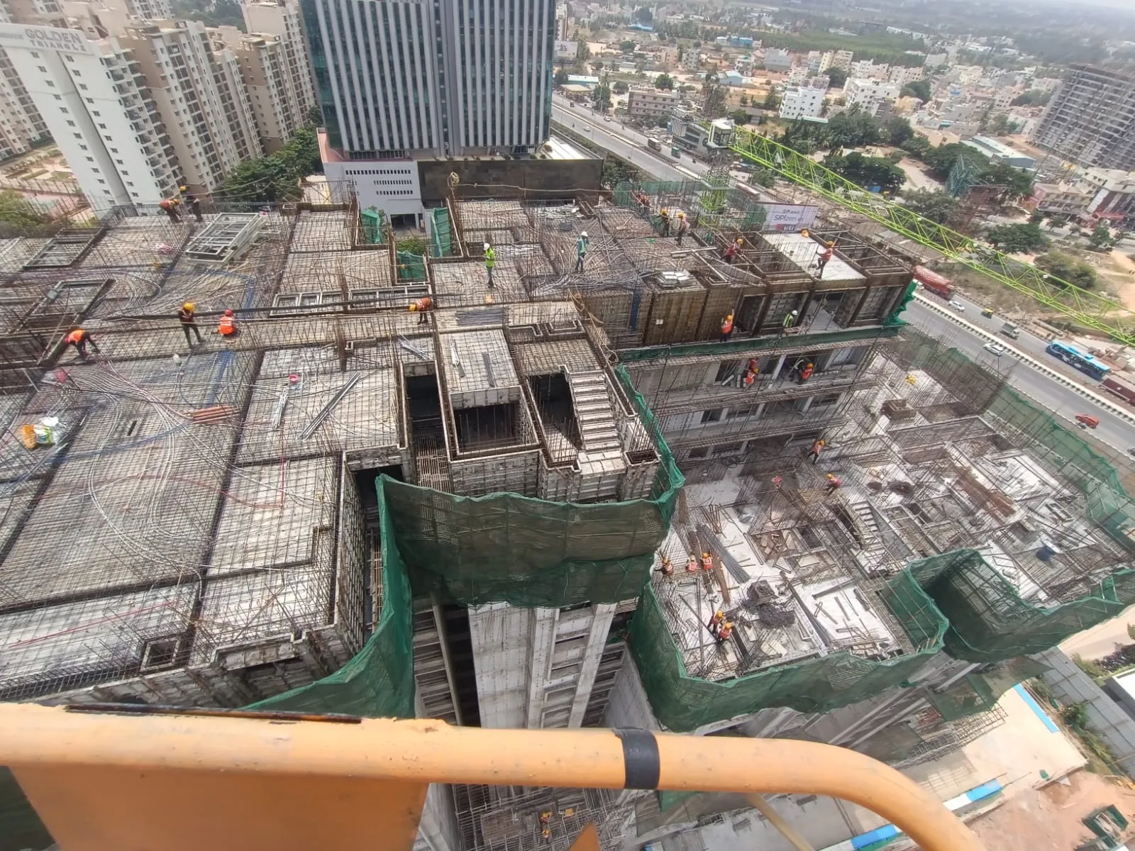 Tower A - Reinforcement & shuttering in progress for part of 19th floor slab Part of 15th Floor slab casted, 15th-16th floor wall reinforcement in progress