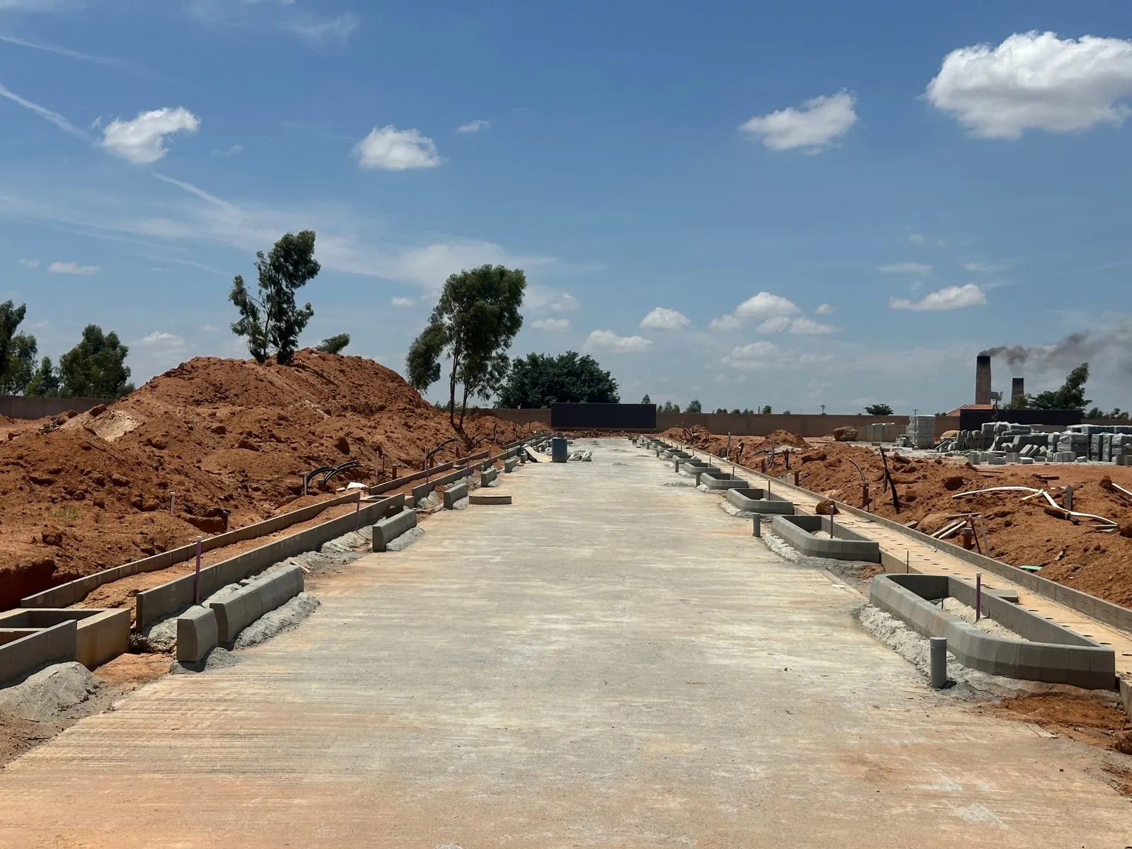 services works are completed, PCC work completed and Kerbs installation works in progress.
