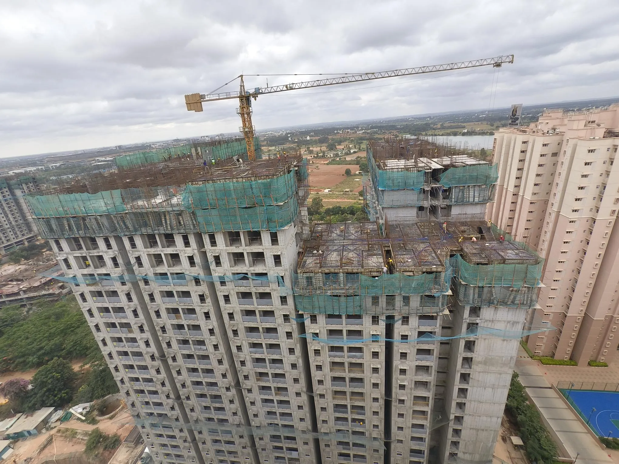 OVERALL VIEW – 1.Wing A – 22nd and terrace slab shuttering work in progress 2. Wing B –19th ,21st & terrace slab shuttering work in progress 3. Wing C –21th & 22nd floor slab shuttering work in progress