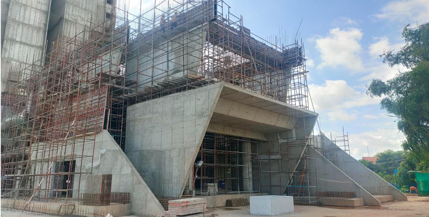 Club House – Second floor slab completed. Third floor slab shuttering and reinforcement work in progress