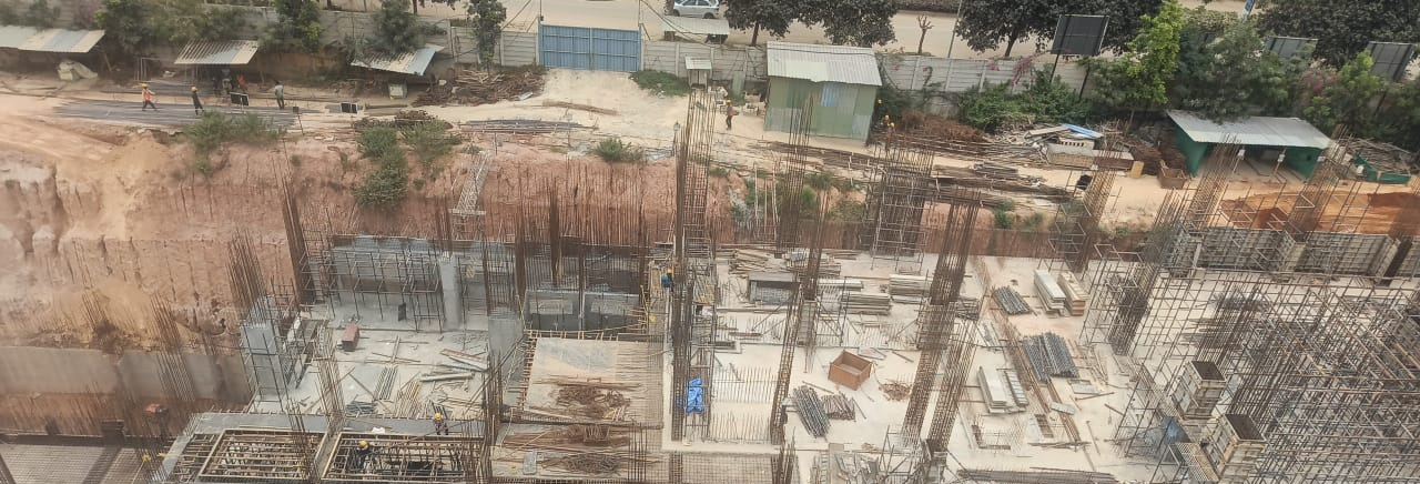 WING A - Ground floor to First floor column shuttering in progress