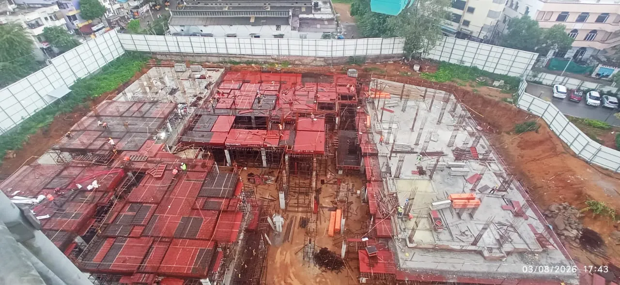 Tower D Progress Foundation works completed Ground floor slab casting work in progress 1st floor slab shuttering work in progress