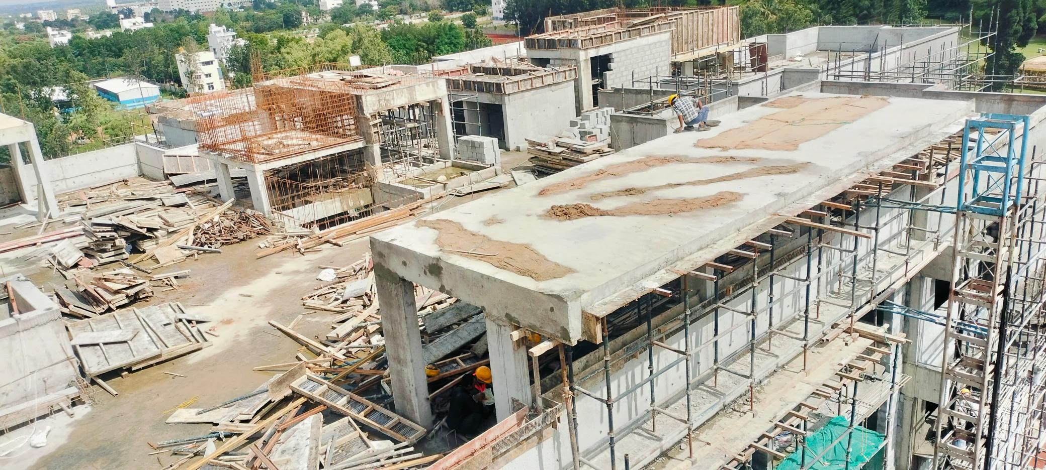 Above terrace activities WIP LMR room slab casting completed Parapet wall concreting completed Elevation features slab completed Over head tank shuttering WIP Staircase Headroom slab casted