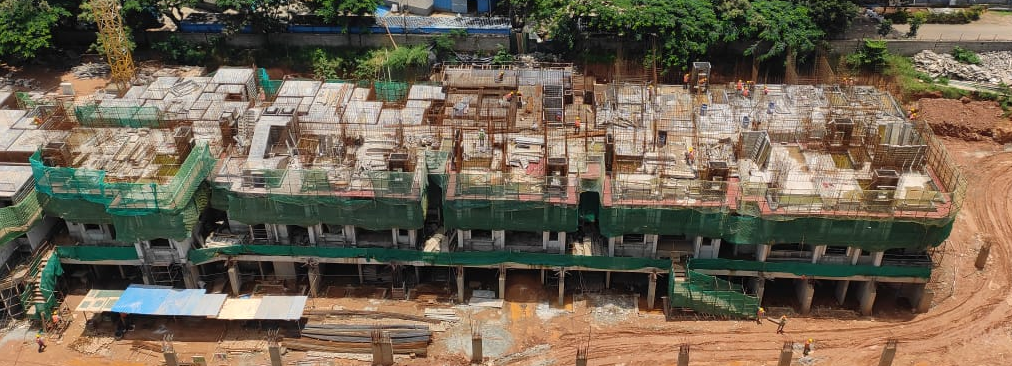 Second floor partial slab completed. Slab reinforcement and shuttering work in progress for rest of the area Third floor | Reinforcement and shuttering work in progress for a part of the slab area