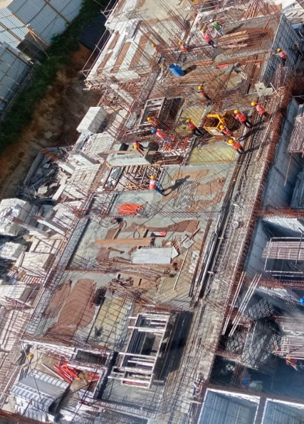 Part of First Floor slab is cast and shuttering work in progress for part of the area