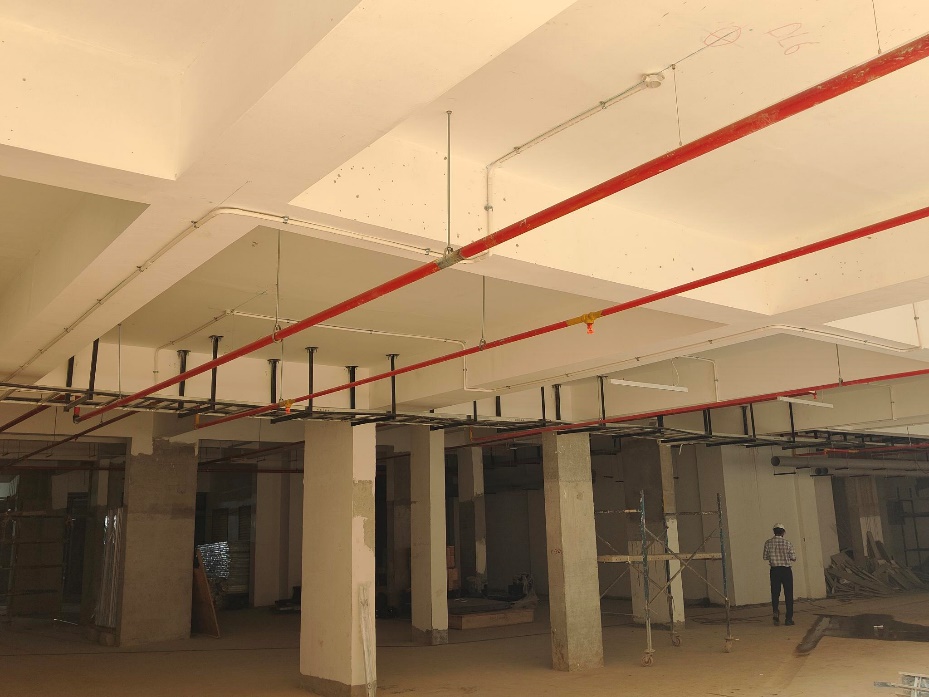 Painting work in progress Service ceiling piping work in progress