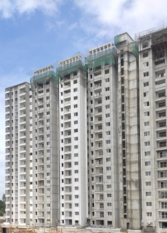 Tower D & E, D -Terrace Parapet, Elevation features works completed pergola work in progress. E - Terrace Parapet and Elevation features works are in progress