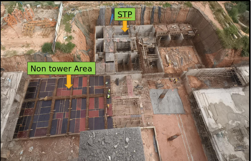STP structure work in progress Non tower Area Upper basement slab shuttering WIP
