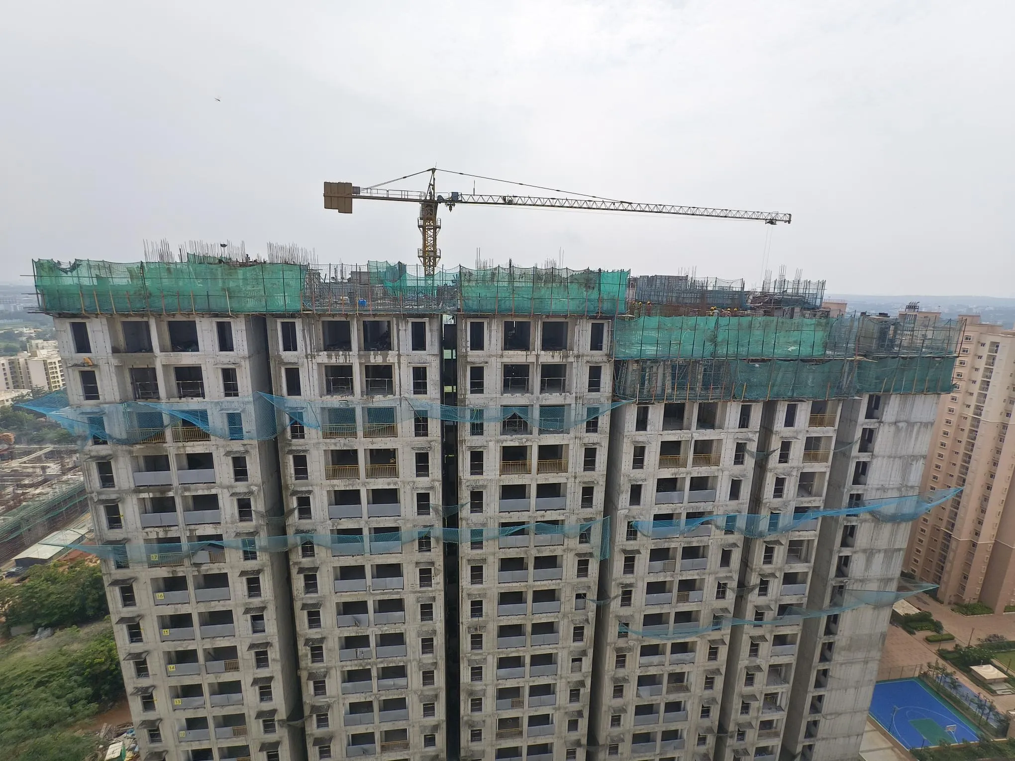 OVERALL VIEW – 1.Wing A – Above terrace works in progress                               2. Wing B –Terrace slab shuttering and Above terrace works in progress                             3. Wing C –Above terrace works in progress