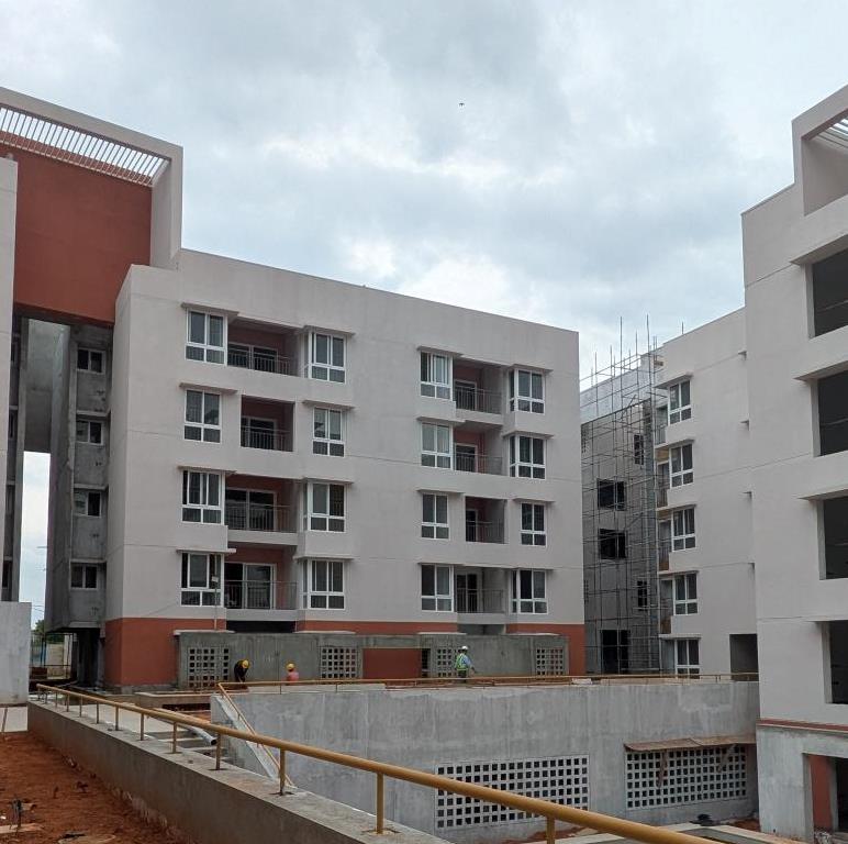 O Block External paint work in progress. Terrace clay tile finishing work completed. Basement VDF completed. Lift installed. Common area (Lift lobby and staircase) finishing work in progress. Basement Painting work in progress.