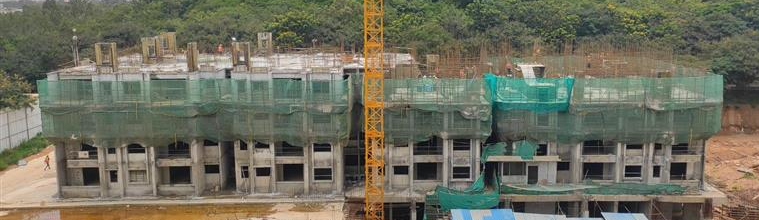Third floor slab completed. Fourth Floor partial slab completed. Reinforcement and shuttering work in progress for rest of the area