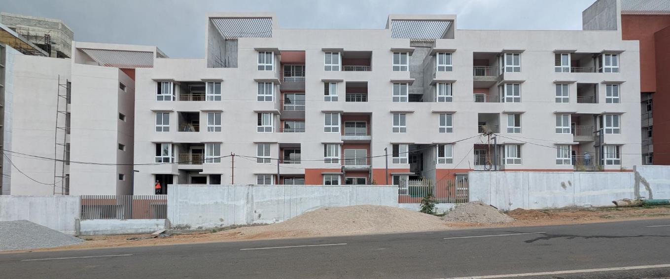 Q Block External paint completed. Terrace clay tile work is completed Lift lobby and staircase finishing work in progress. Basement VDF completed. Lift installed.