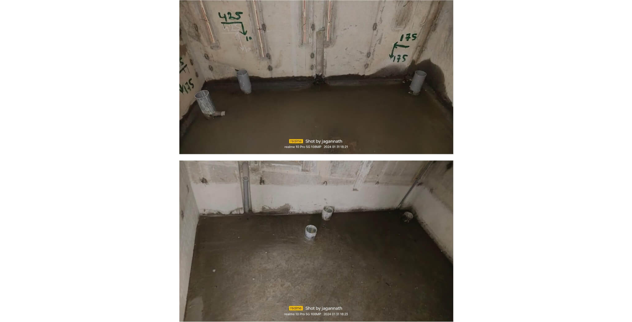 Toilet waterproofing and plumbing work in progress