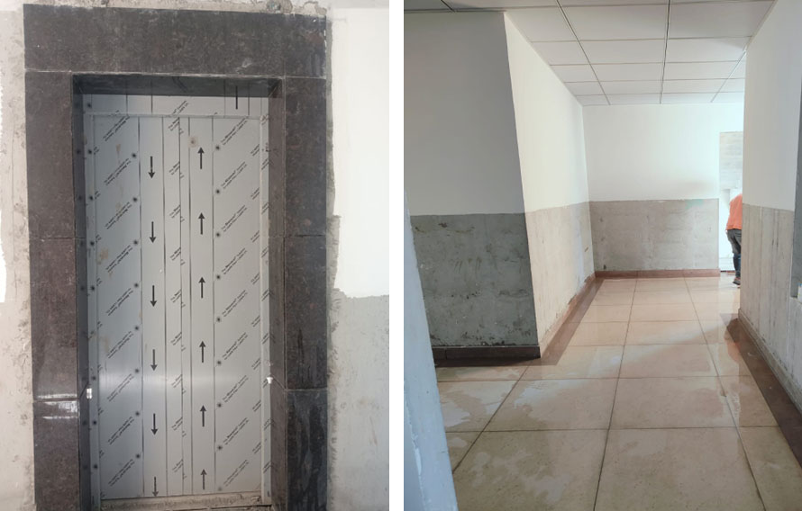 Brigade Komarla Heights Tower A : Lift cladding & corridor tiling works are in progress as on April '24