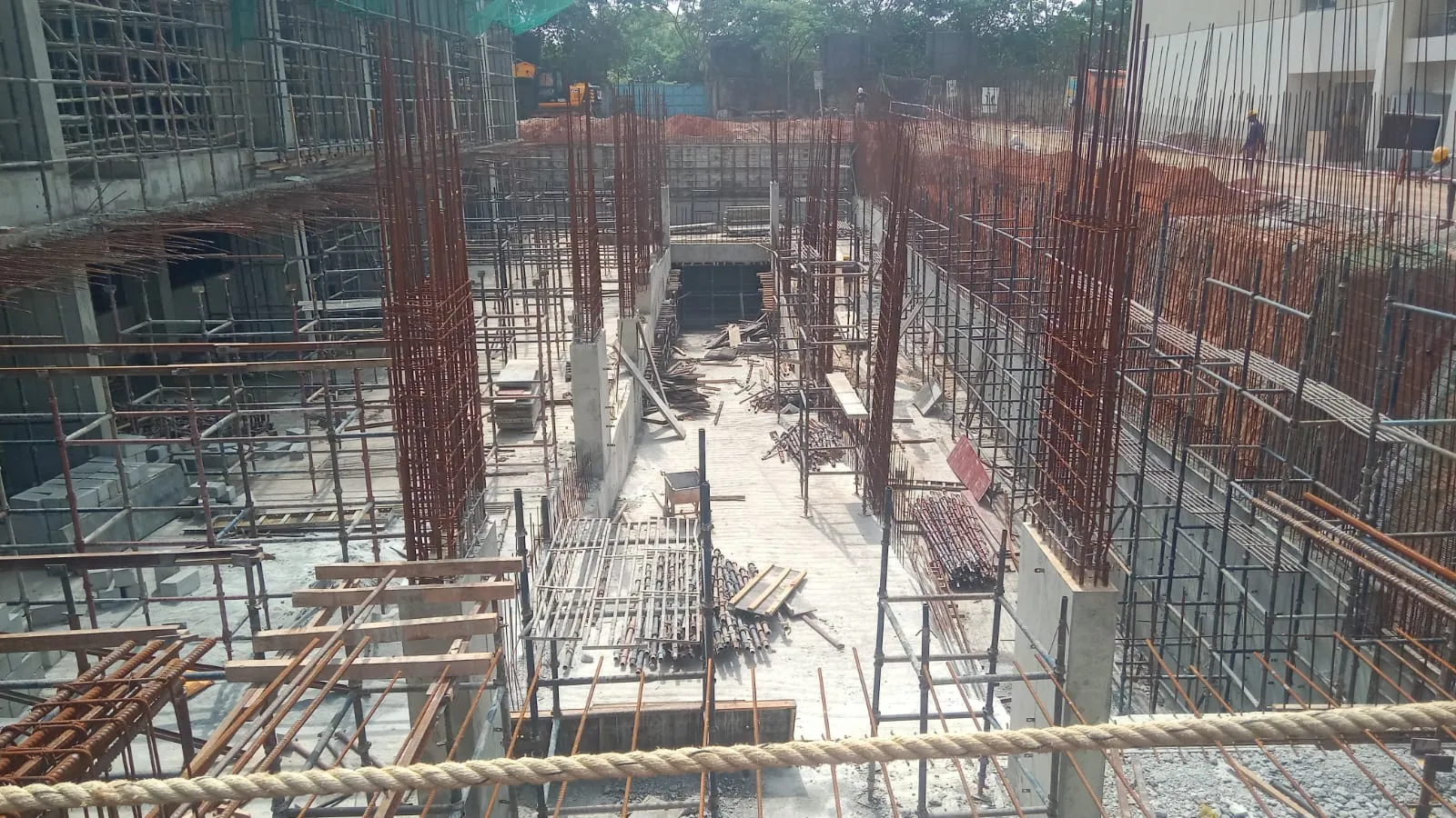 B block entry & exit ramp | B1-GF retaining wall & column shuttering work in progress