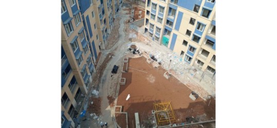 Brigade Xanadu Destino Centre Podium Podium waterproofing 90% completed Soft scape work in progress status as of December 2023