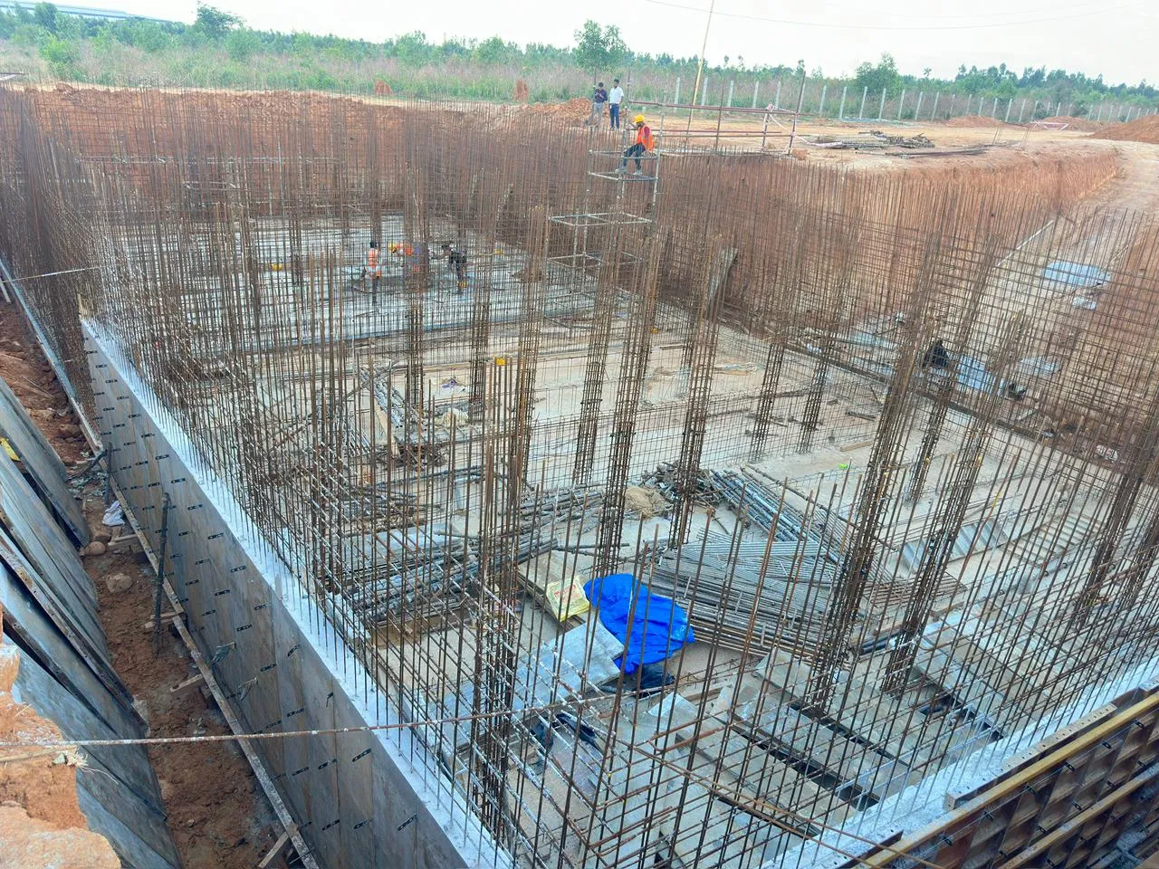 ECO STP PCC and raft RCC concrete works completed and outer wall shuttering and concrete works in progress.