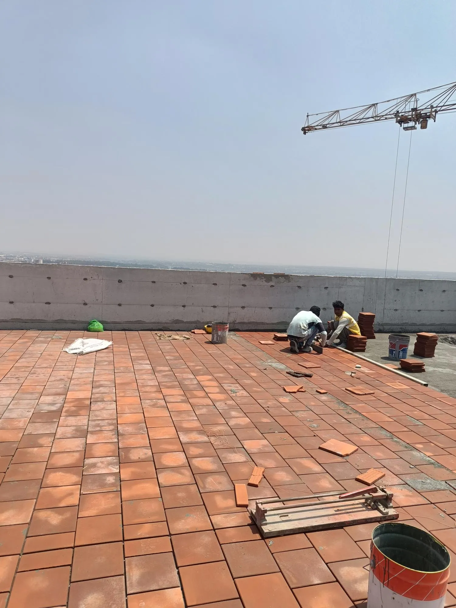 Terrace clay tile work in progress