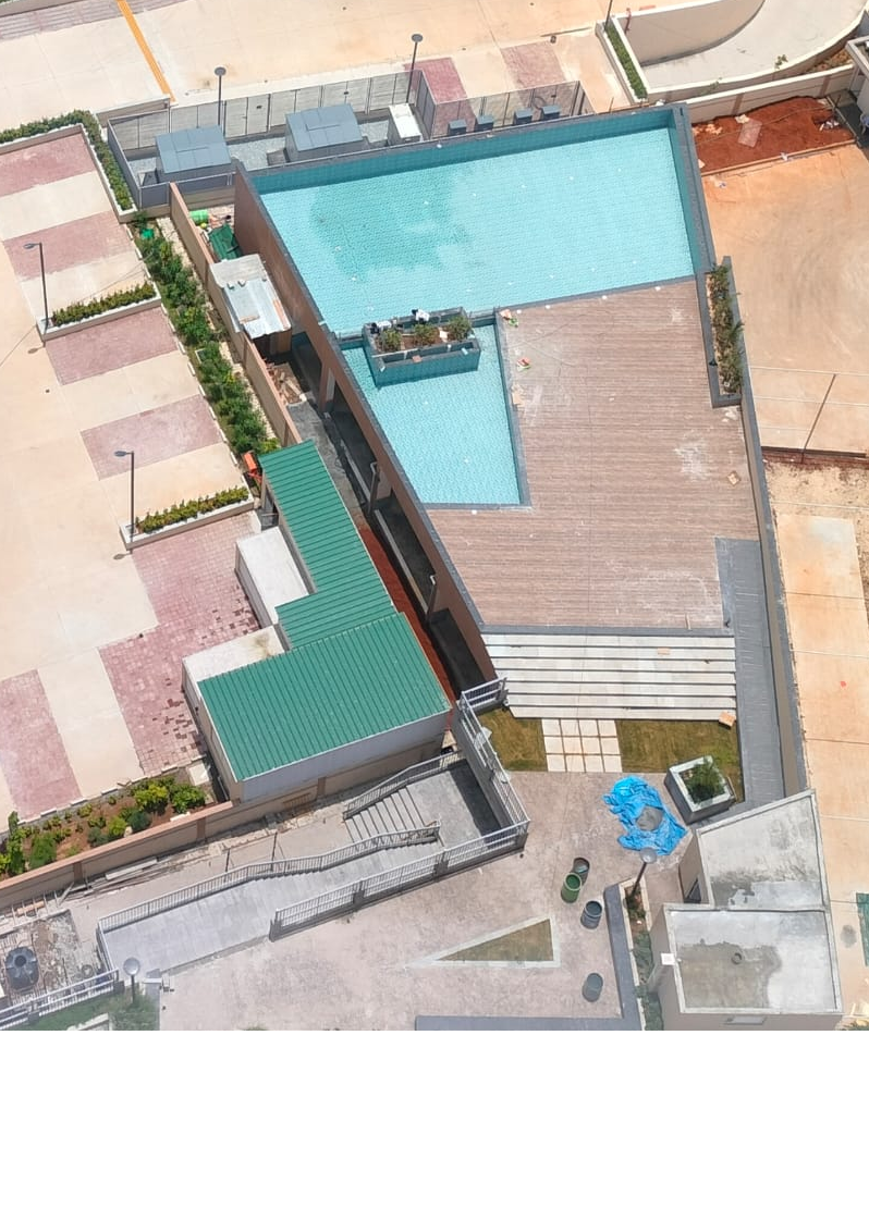 Swimming pool Area hardscape works completed. Softscape works in progress
