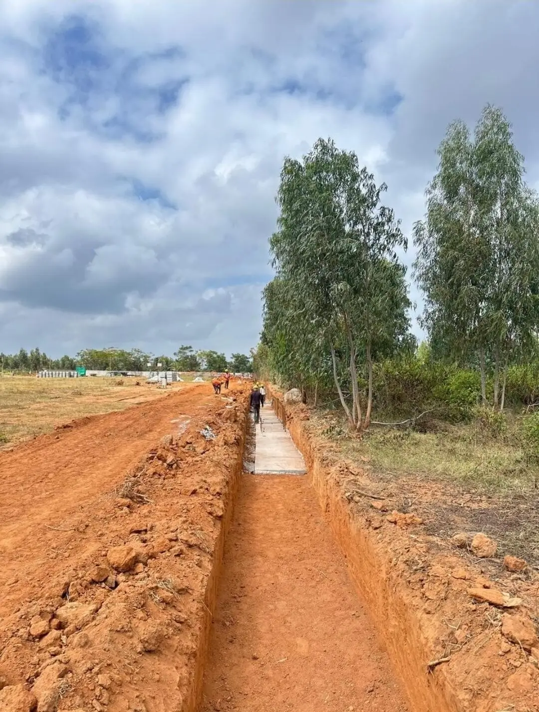 North side compund wall formation work in progress