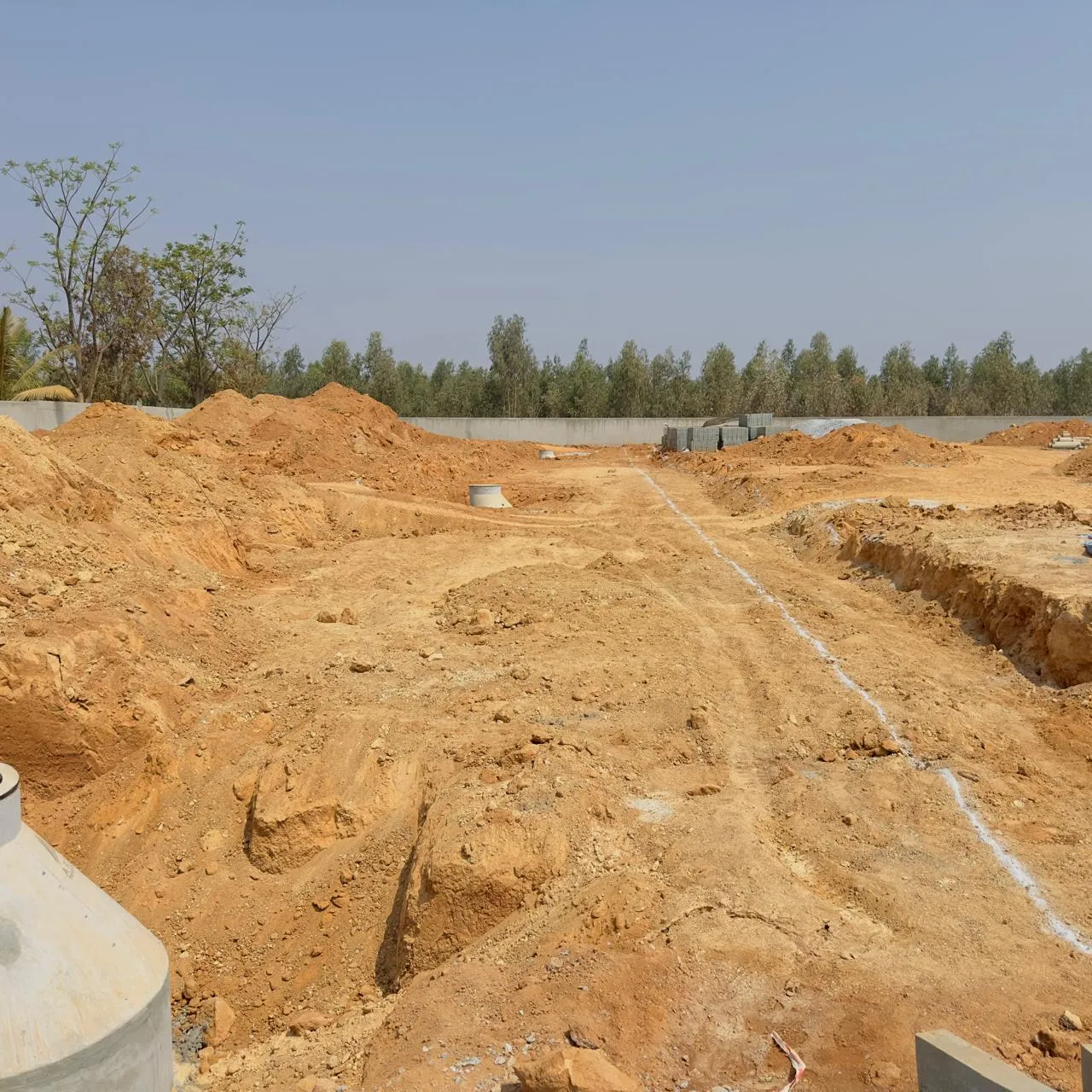 sewage line connection works in progress.